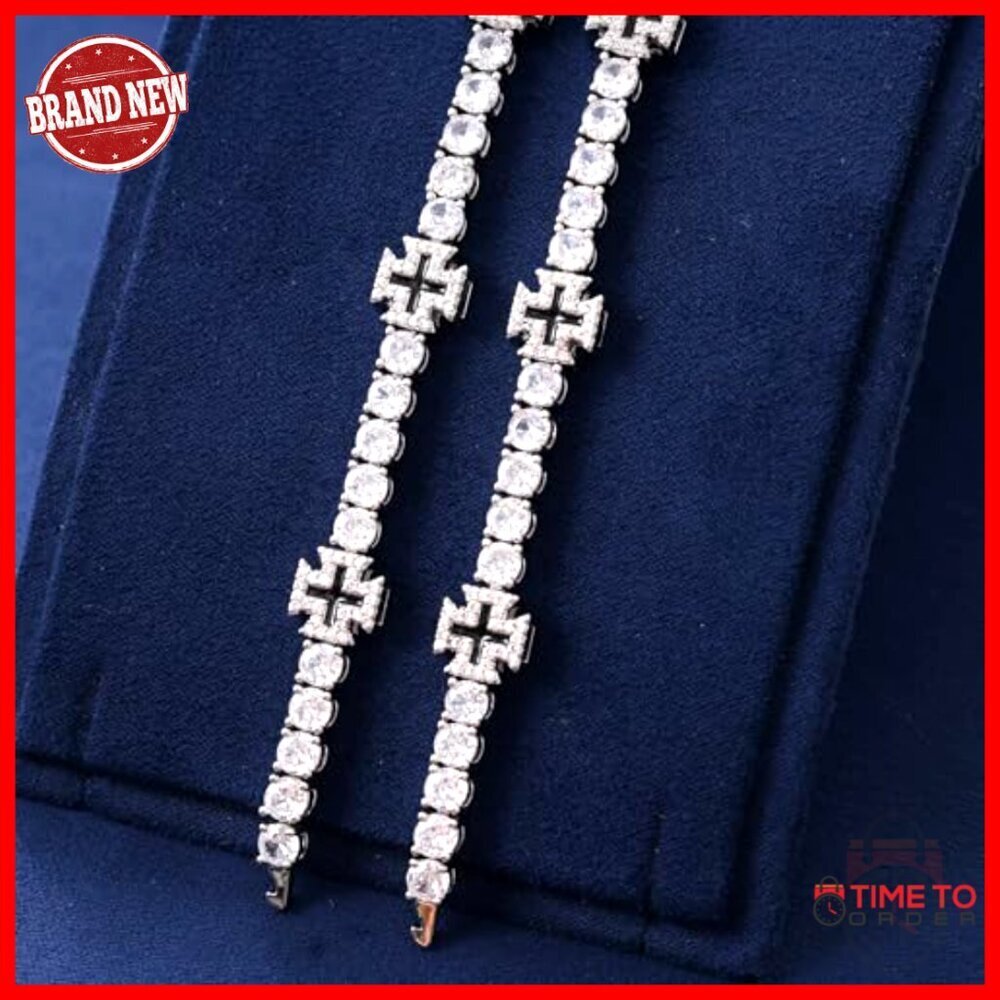 Unisex White Gold Plated Tennis Bracelet with Cross Design 7 Inch - Picture 7 of 7